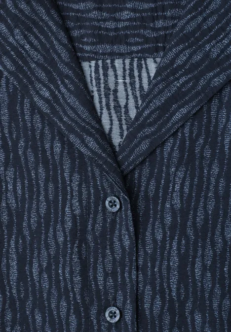 Midikleid mit Bowling-Kragen darkest blue Dunkelblaue Jacke oder Hemd mit feinem, wellenförmigem Muster und Knopfverschluss.