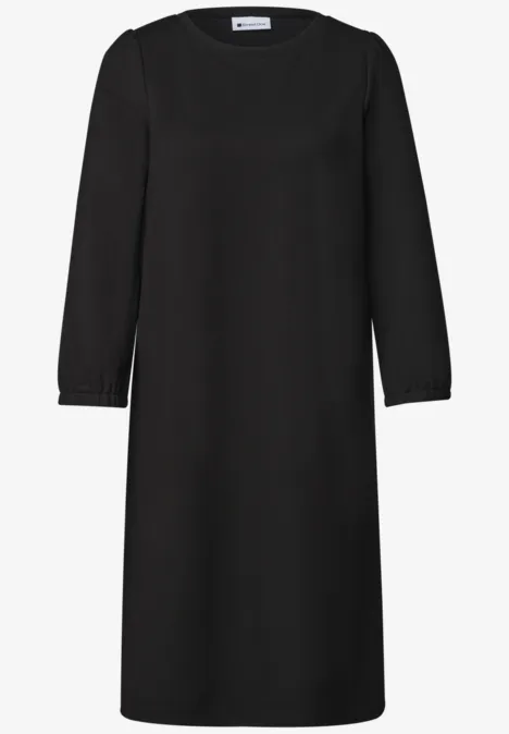 Knielanges Kleid mit Rundhals Black Schlichtes schwarzes Etuikleid mit 3/4-Ärmeln