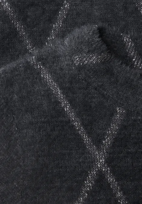 Robe à carreaux arrivant aux genoux armor grey Gros plan d’un tissu noir avec un motif losange discret