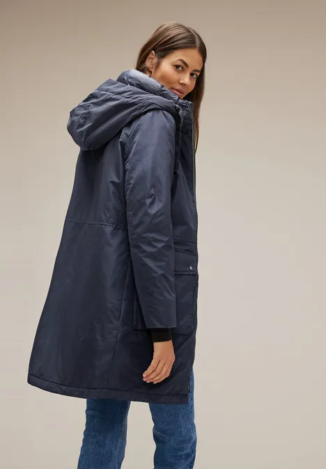 Glänzende Longjacke gravity blue