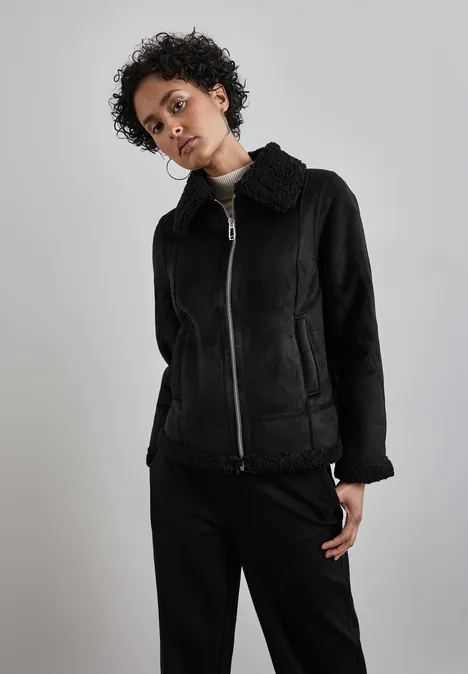 Kurze Jacke mit Teddy-Fell Black