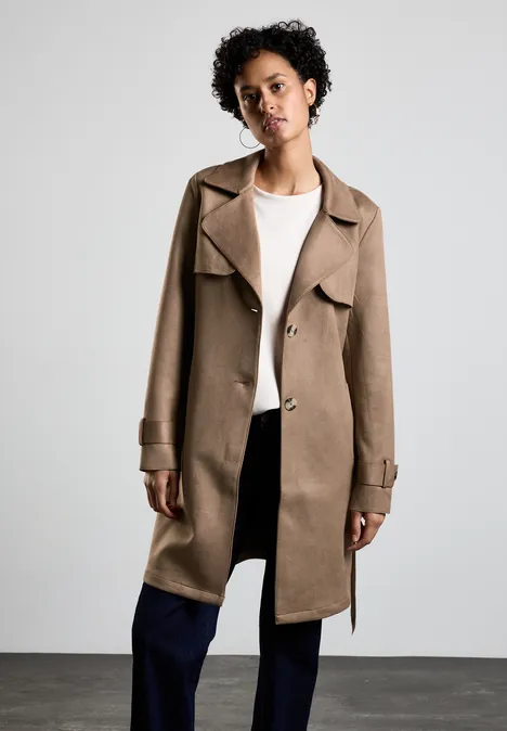 Trench-coat aspect velours dark nutty mocca