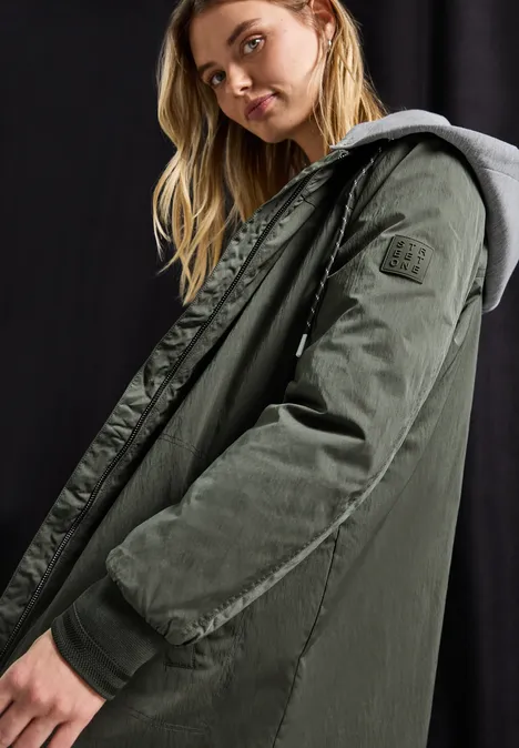 Lange blouson met capuchon cypress green