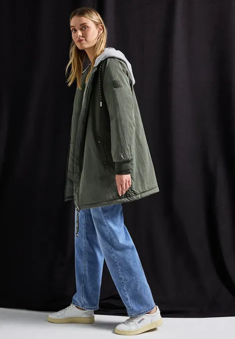 Lange blouson met capuchon cypress green