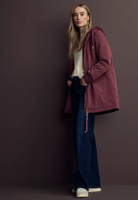 Lange blouson met capuchon Light Mahagony Red