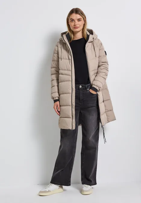 Lange Steppjacke Smooth Champagne