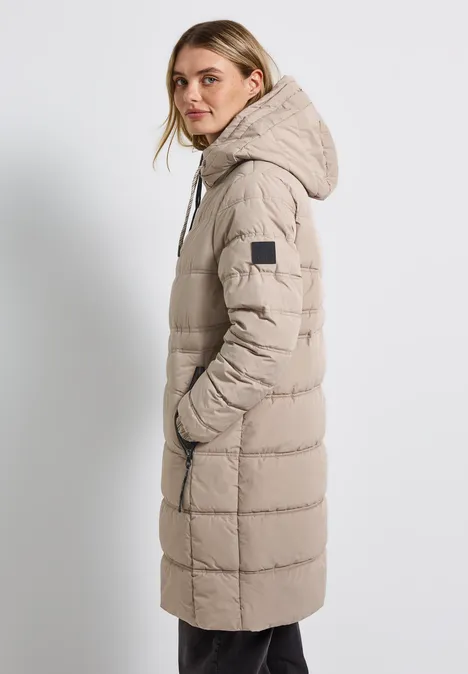 Lange Steppjacke Smooth Champagne