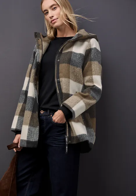 Karierte Jacke mit Kapuze Black