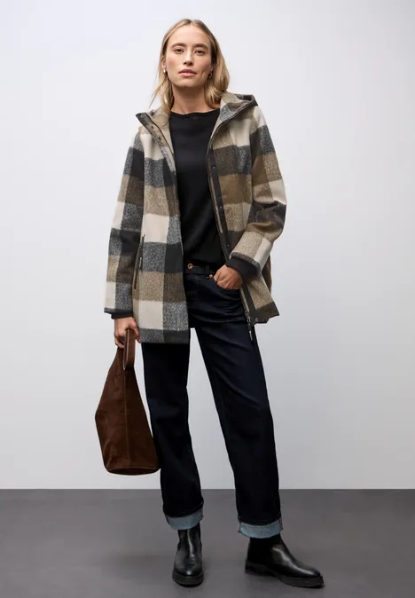 Karierte Jacke mit Kapuze Black