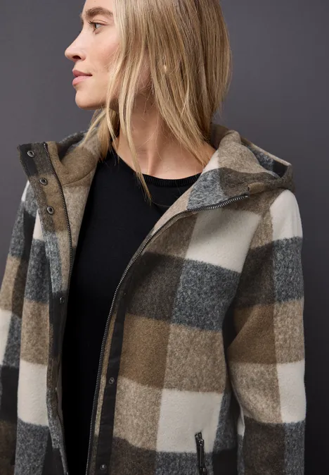 Karierte Jacke mit Kapuze Black