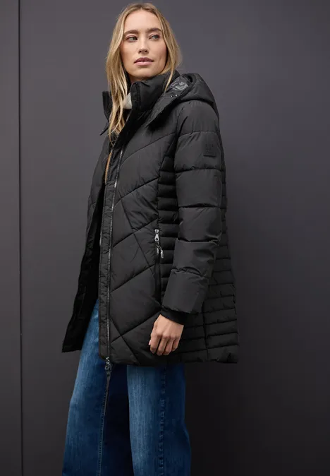 Gewatteerd jack in midilengte Black