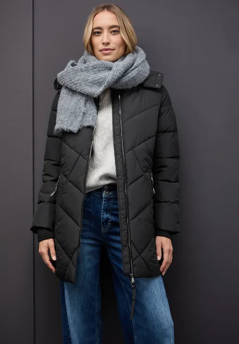 Manteau Femme Cencil Avec Incrustation Peluche - Capuche, Boutons Et Zip, élégant Pour L'hiver