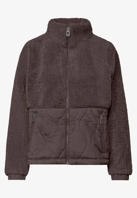 Dunkelgraue Teddy-Fleece-Jacke mit Reißverschluss und Taschen