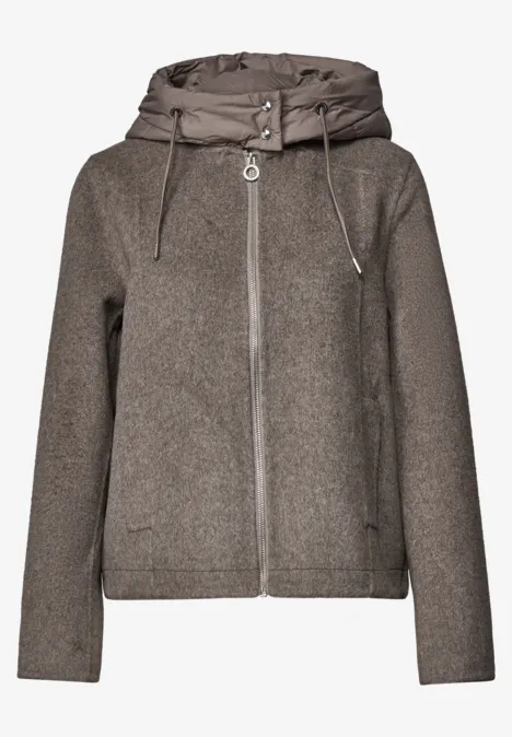 Grau-braune Jacke mit Kapuze, Reißverschluss und Taschen