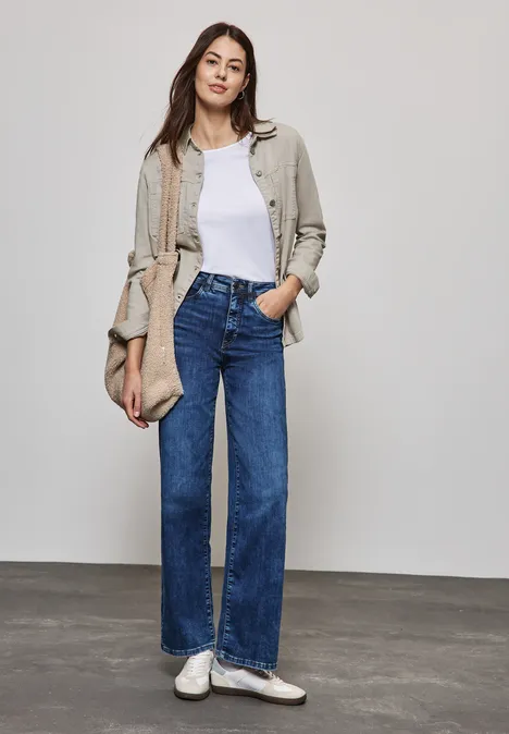 Denim-Overshirt smooth beige washed