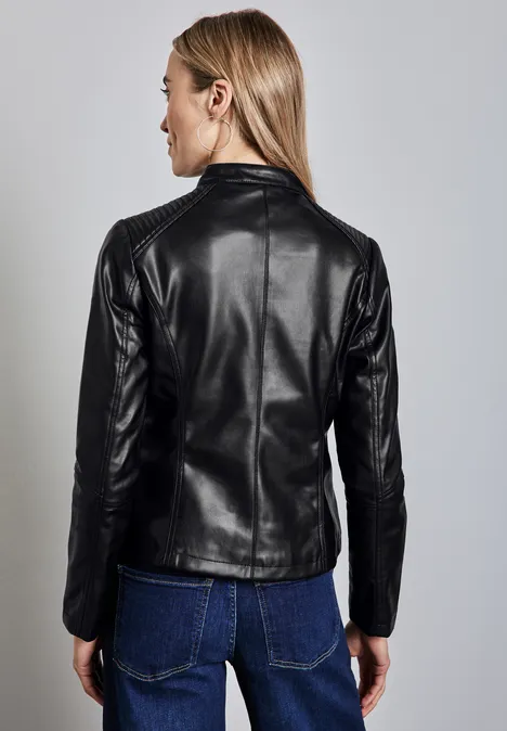 Kurze Leder-Look Jacke Black