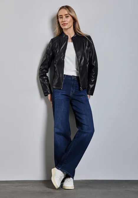 Kurze Leder-Look Jacke Black