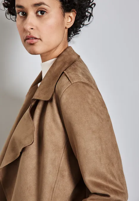 Offener Velours Trenchcoat creamy brown