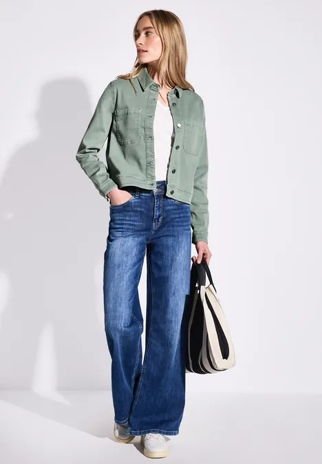 Veste en jean avec poches poitrine Olive Washed