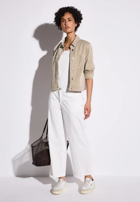 Veste en jean avec poches poitrine Beige Washed