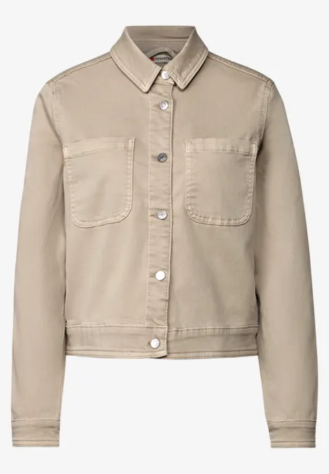 Veste en jean avec poches poitrine Beige Washed