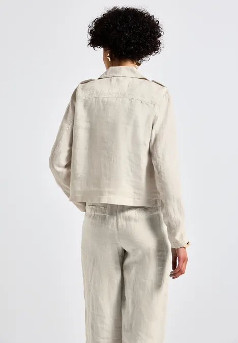 Korte linnen trenchcoat moonstone sand