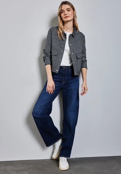 Cropped Melange-Look Jacke deep tint blue