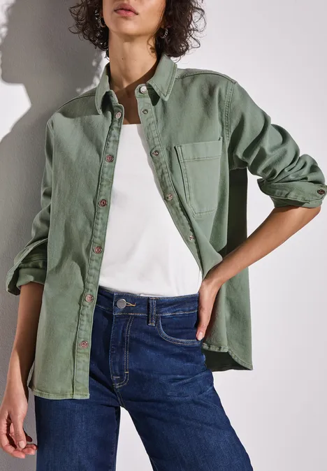 Jeans overhemd Soft Olive Washed