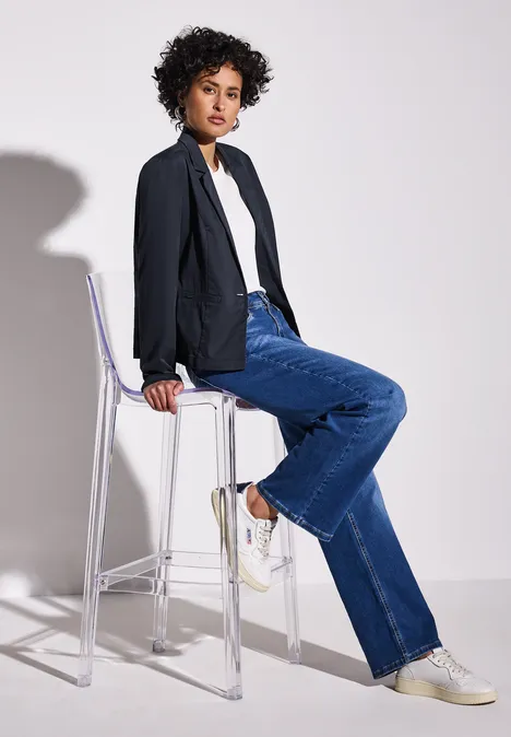 Kurzer Twill-Blazer deep blue