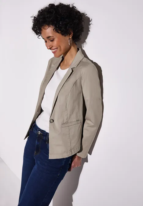 Kurzer Twill-Blazer buff grey
