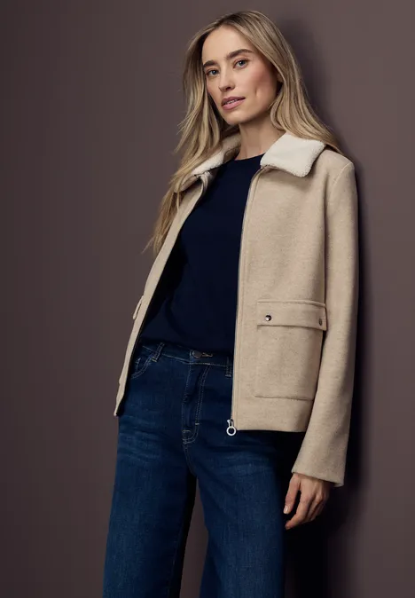 Jacke mit abnehmbarem Kragen Soft Sand Mel.