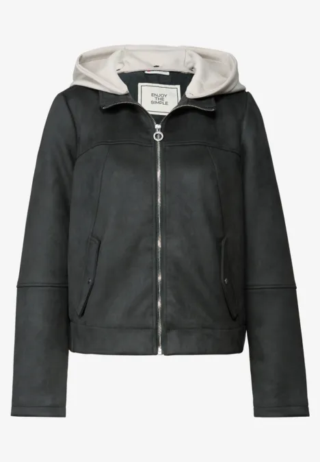 Veloursjacke mit Kapuze evernight green