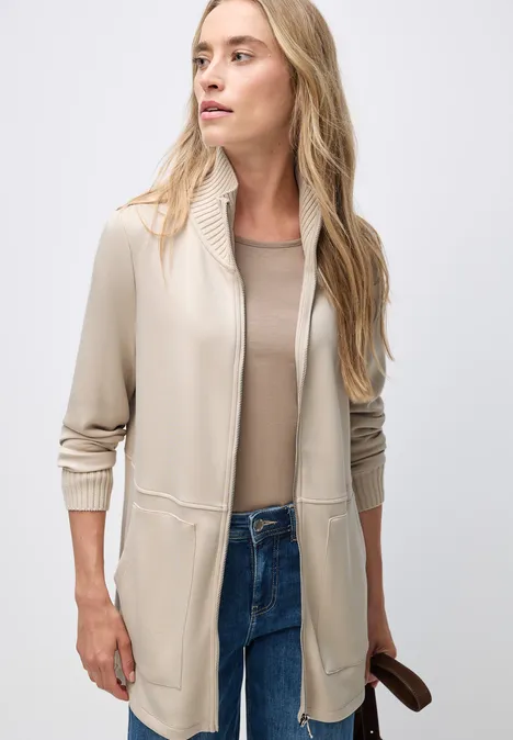 Sweatjack met gebreide details Soft Fawn Beige