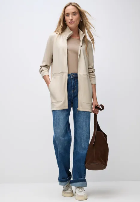 Sweatjacke mit Strickdetails soft fawn beige