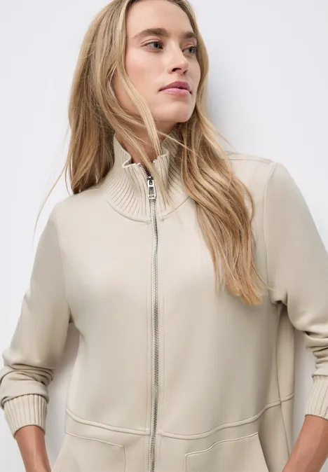Sweatjack met gebreide details Soft Fawn Beige