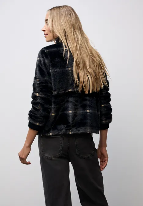 Geruite jas van imitatiebont Black