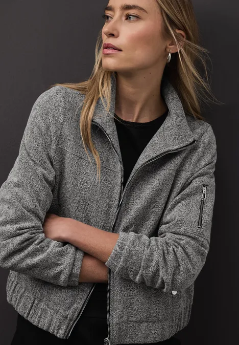 Herringbone Blouson Black