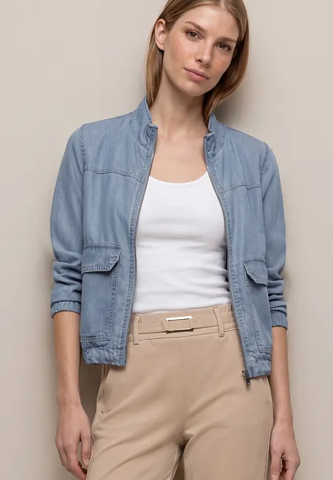 Blouson mit Stehkragen aus Lyocell Light Blue soft wash