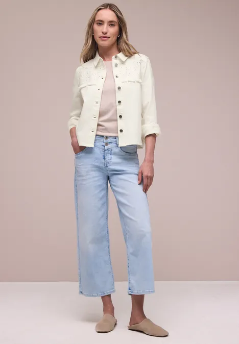 Denim jack met knoopsluiting en borduursel Ecru Washed