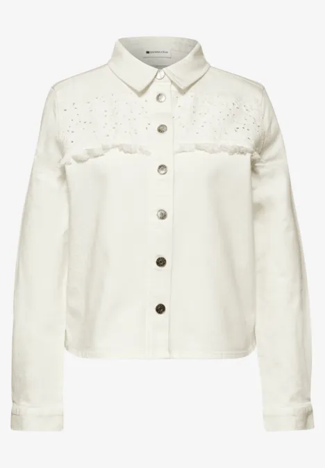 Denim jack met knoopsluiting en borduursel Ecru Washed