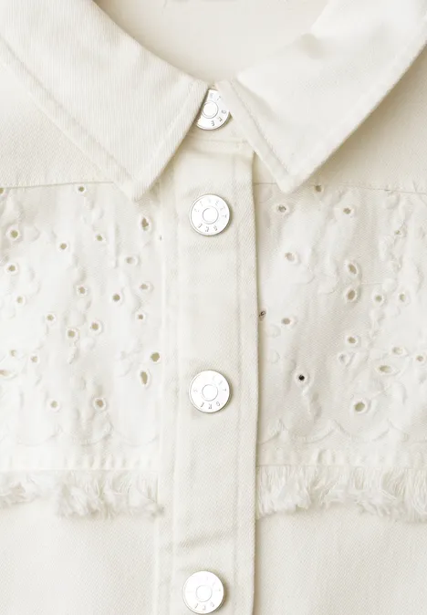 Denim jack met knoopsluiting en borduursel Ecru Washed