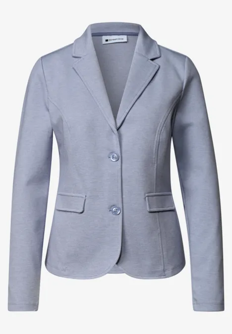 Basic Piqué Blazer whispery blue Hellgrauer Blazer mit Revers, zwei Knöpfen und aufgesetzten Taschen.