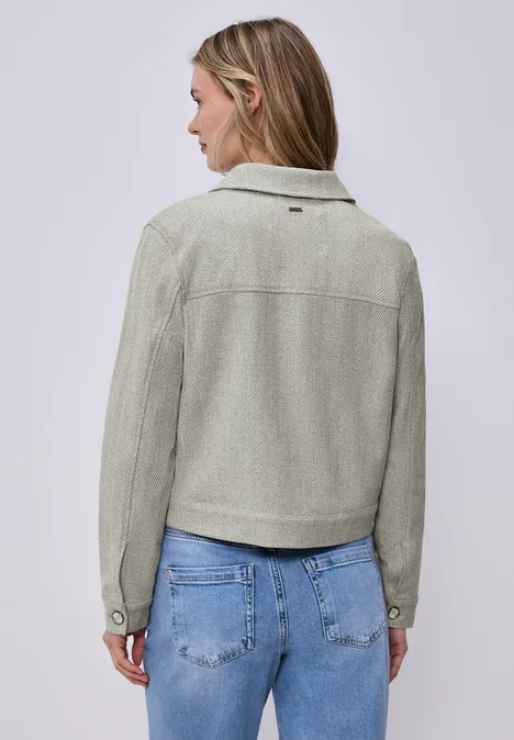 Jas met visgraatmotief en ritssluiting smoke beige