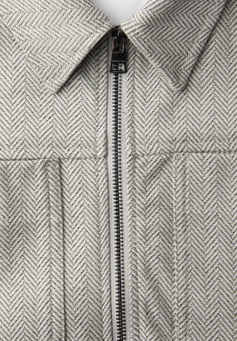 Jas met visgraatmotief en ritssluiting smoke beige