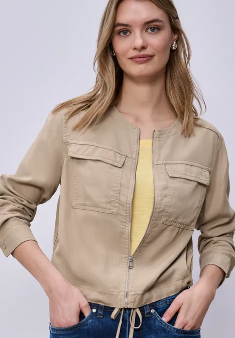 Jacke im Washed-Look mit Tunnelzug safari beige