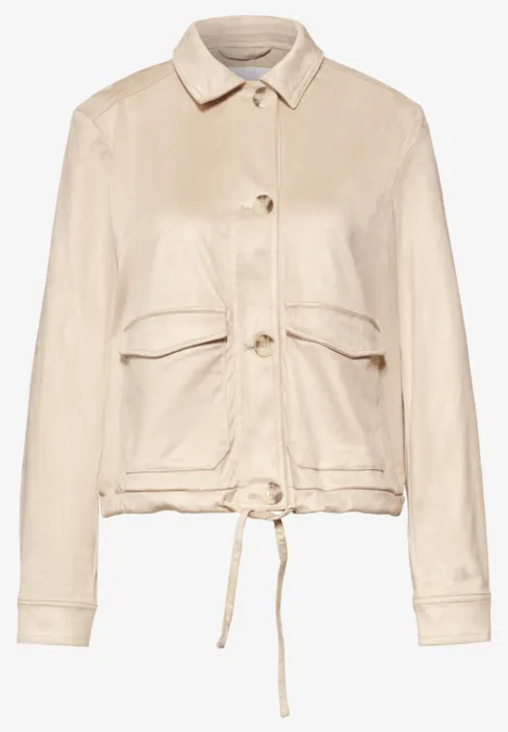 Jacke aus Velours mit Knopfleiste clay sand