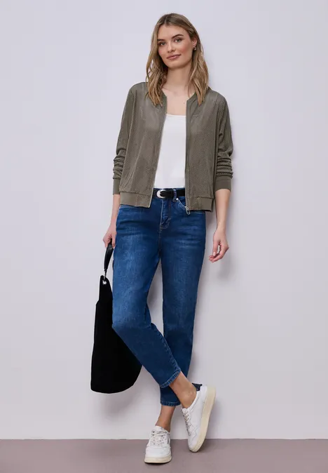 Blouson van velours mesh met ritssluiting dark beige