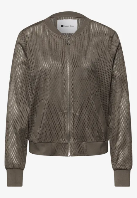 Blouson van velours mesh met ritssluiting dark beige