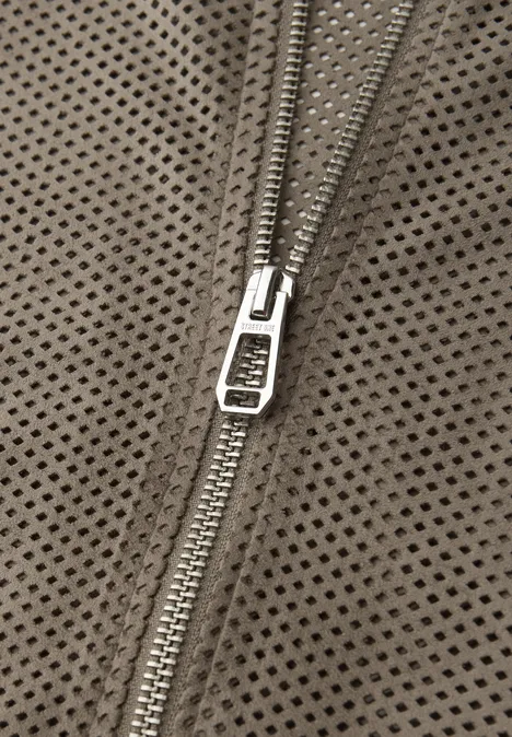 Blouson van velours mesh met ritssluiting dark beige