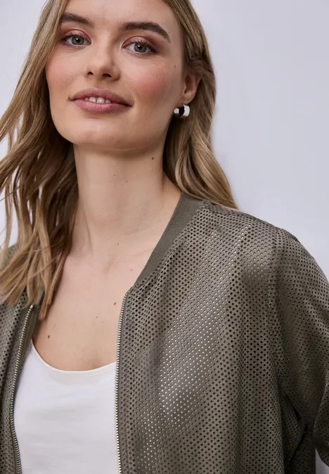 Blouson van velours mesh met ritssluiting dark beige